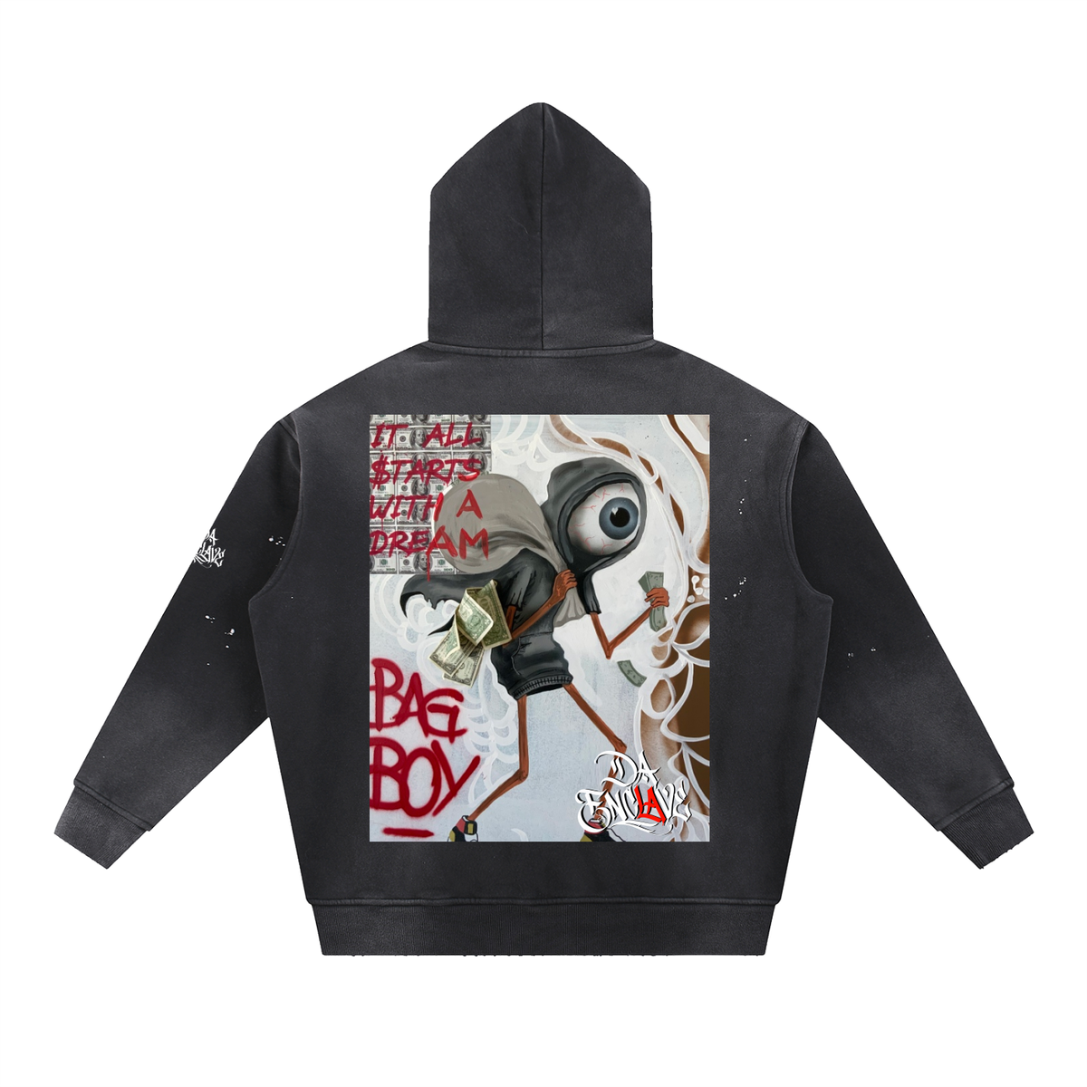 Bag boy LA Vintage Washed Frayed Fleece Hoodie