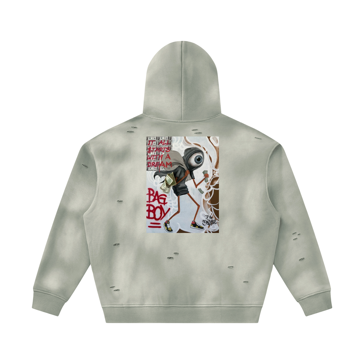 Bag boy black Unisex Sun faded Warm and Cozzy Frayed Fleece Hoodie