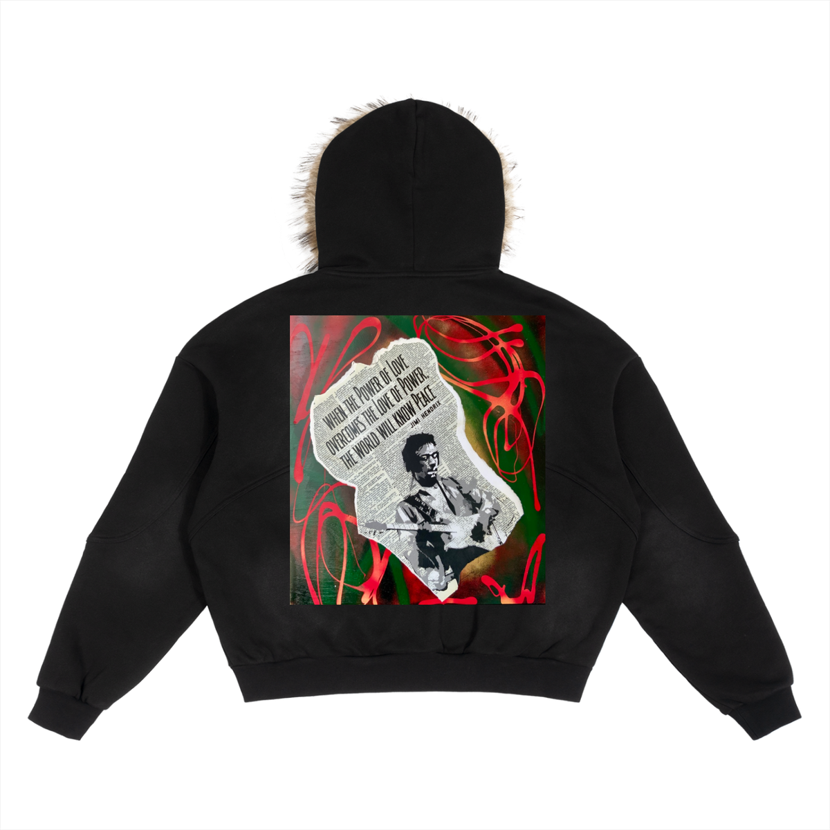 Jimi Hendricks Da Enclave Sun Fade Boxy Detachable Fur Hoodie