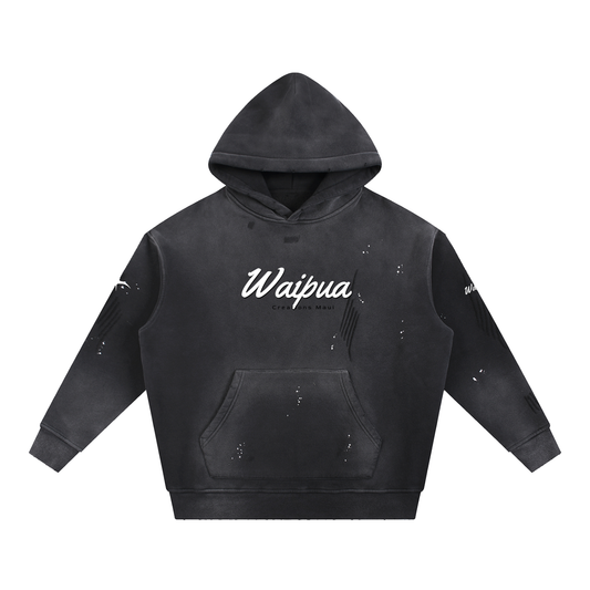 Waipua song bird black Vintage Washed Frayed Fleece Hoodie