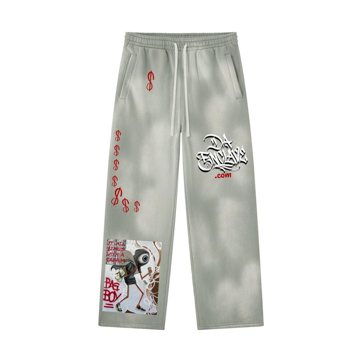 Bag boy grey Unisex Sun faded Wide Leg Fleece Sweatpants