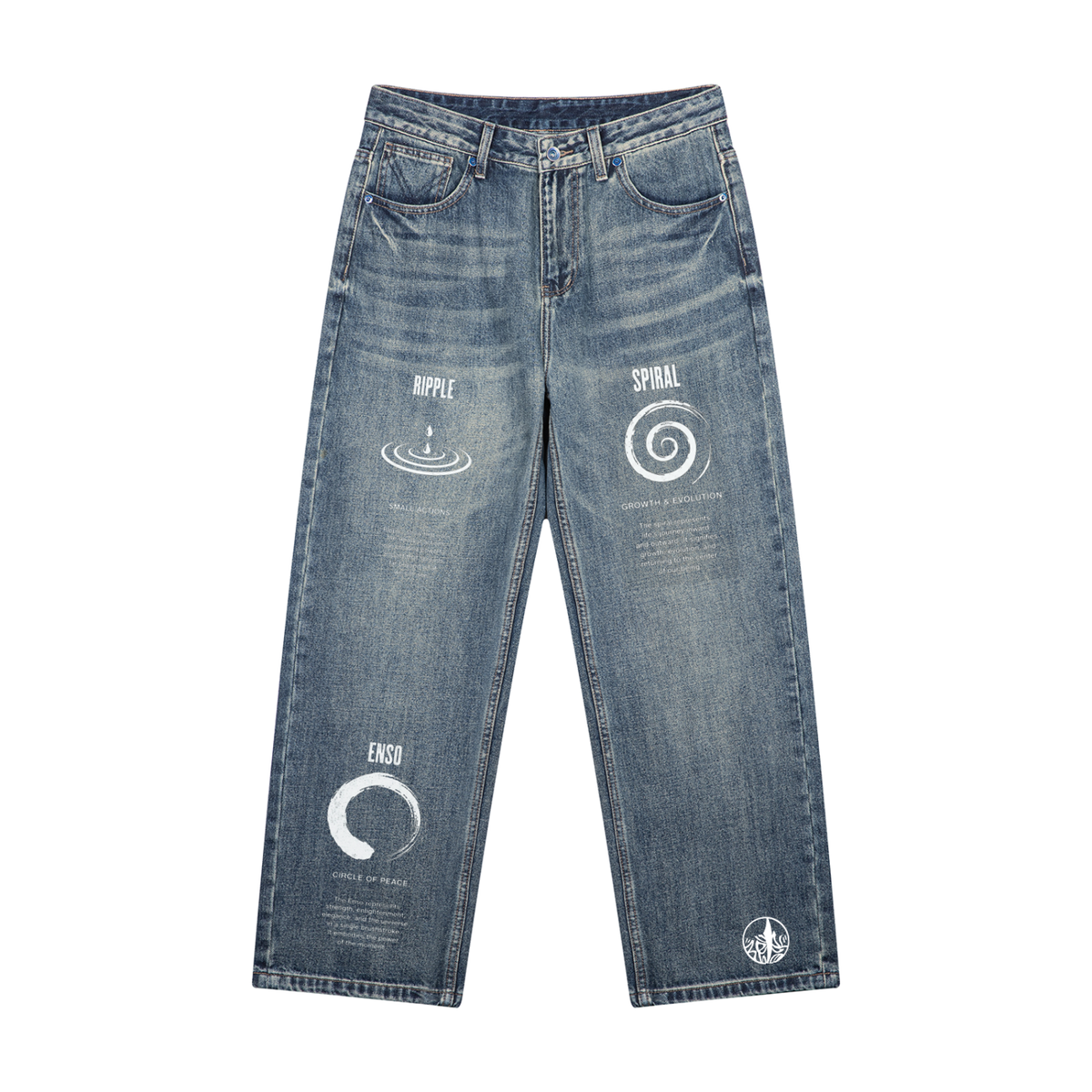 C.A.L.M Men's Vintage Wash Straight Leg Denim Jeans