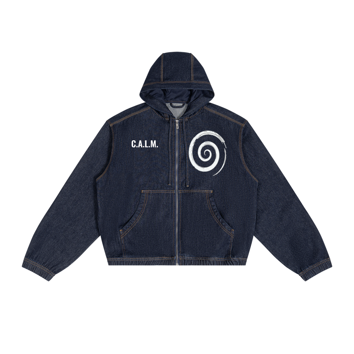 C.A.L.M. Spiral Men's Boxy Vintage Wash Hooded Denim Jacket