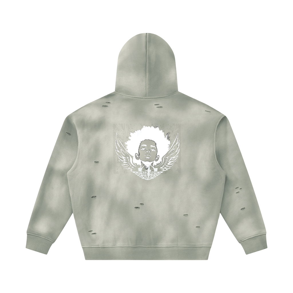Bewel Art Unisex Sunfade Frayed Fleece Hoodie