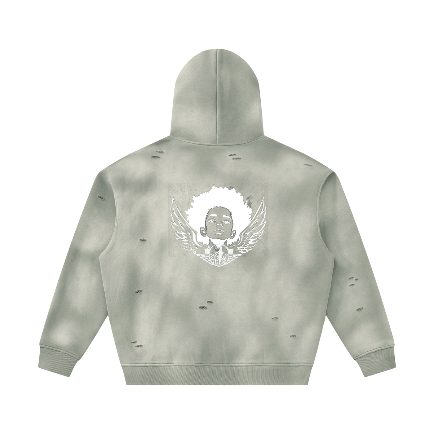 Bewel Art Unisex Sunfade Frayed Fleece Hoodie