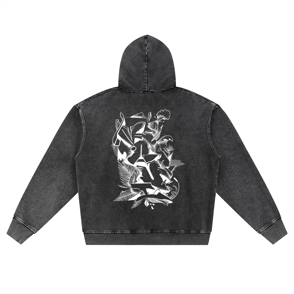 Maui graffiti designSnow Wash Oversized Zip-Up Hoodie