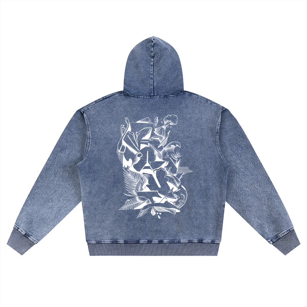 Maui graffiti designSnow Wash Oversized Zip-Up Hoodie