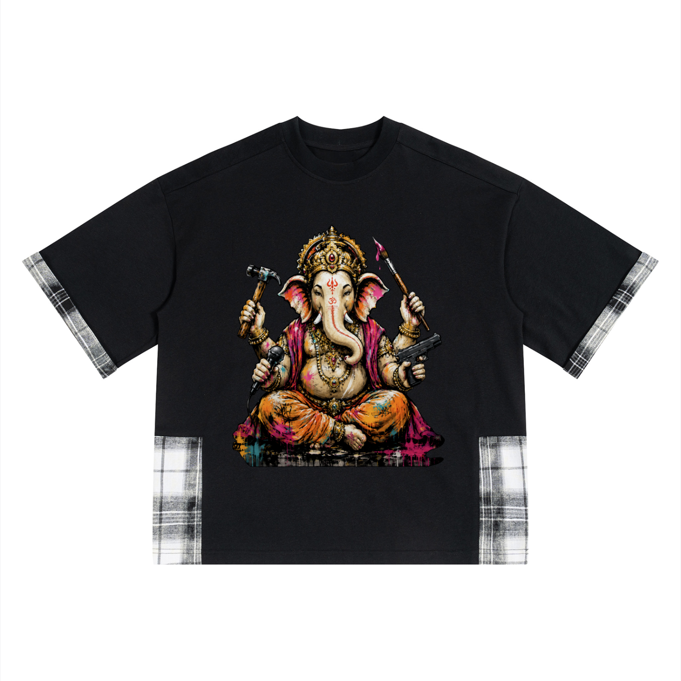 Elephant in the room Unisex Plaid Paneled T-Shirt
