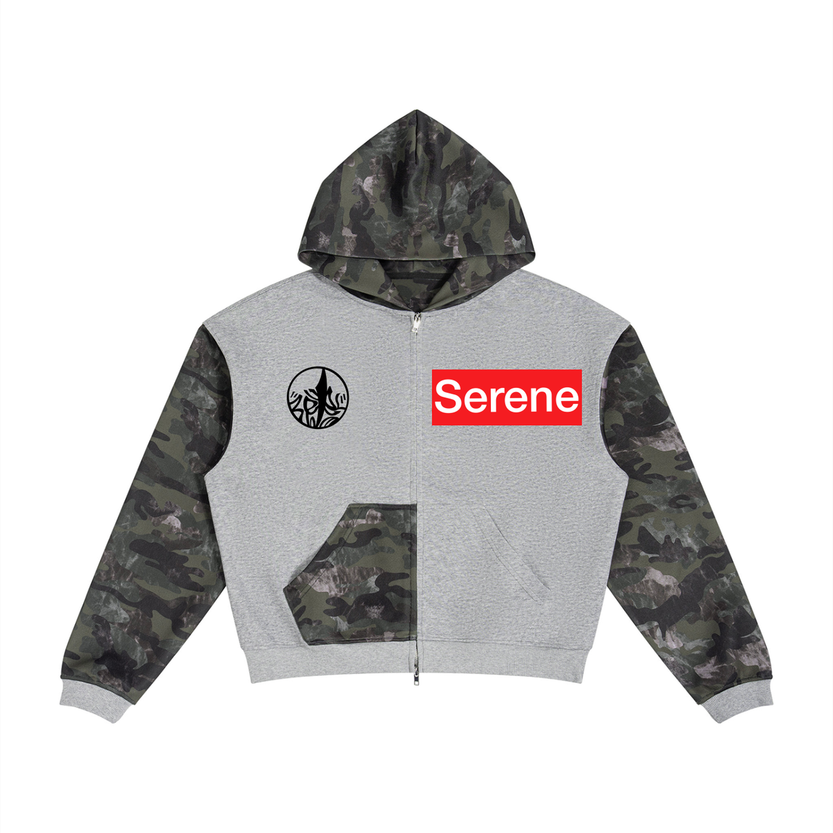 Serene Unisex Colorblock Camo Full Zip Boxy Hoodie