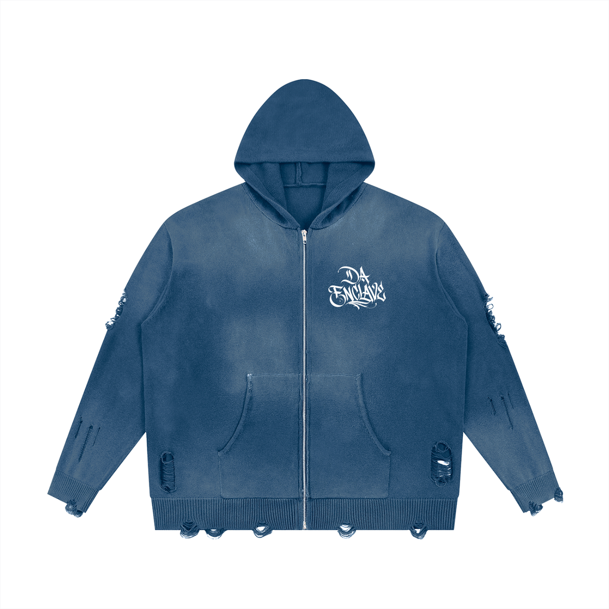 Da Enclave logo print Unisex Distressed Full Zip Sweater