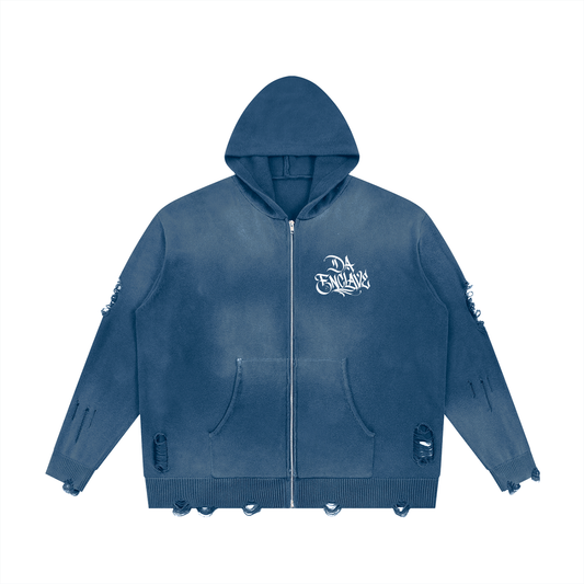 Da Enclave logo print Unisex Distressed Full Zip Sweater