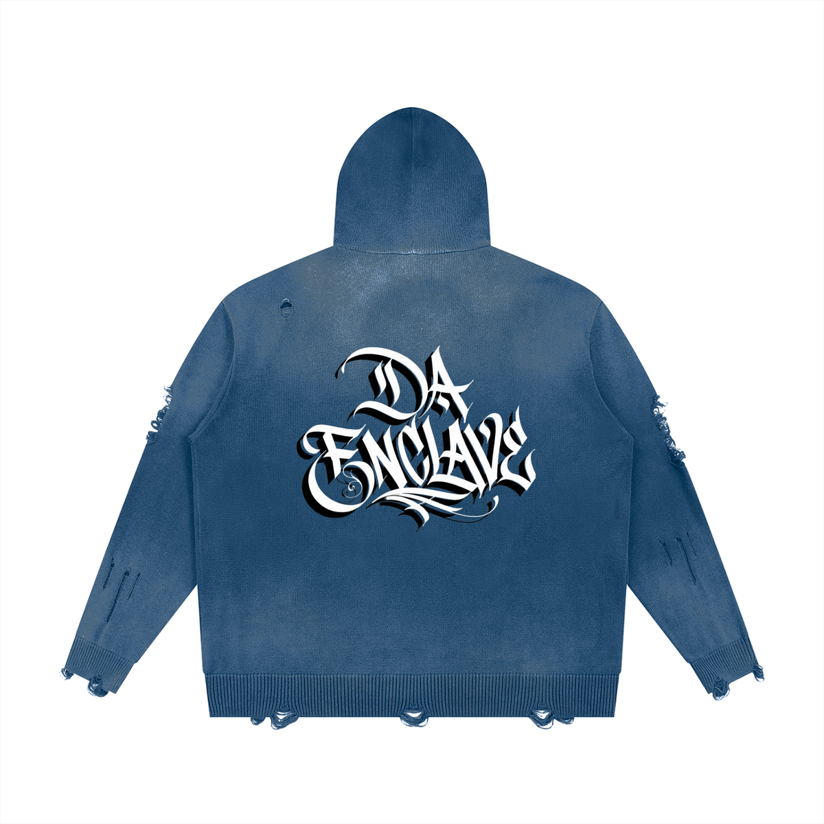 Da Enclave logo print Unisex Distressed Full Zip Sweater