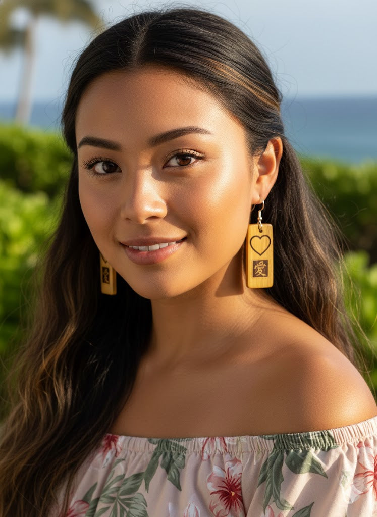 Love Kanji Bamboo Earrings