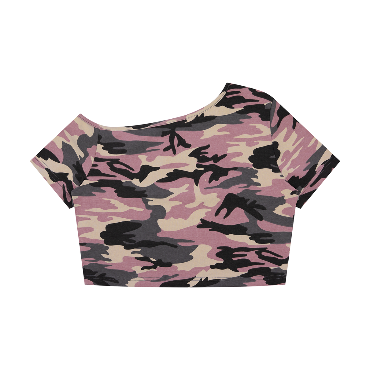 Da Enclave Women's Pink Camo Off-Shoulder Crop T-Shirt