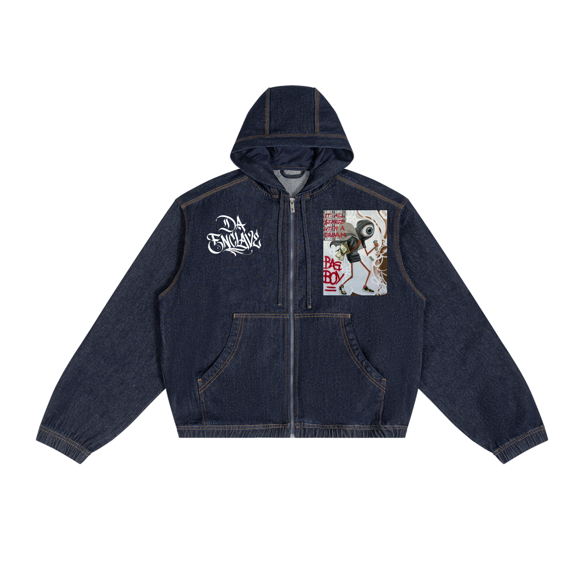 Da Enclave BAG BOY Men's Boxy Vintage Wash Hooded Denim Jacket