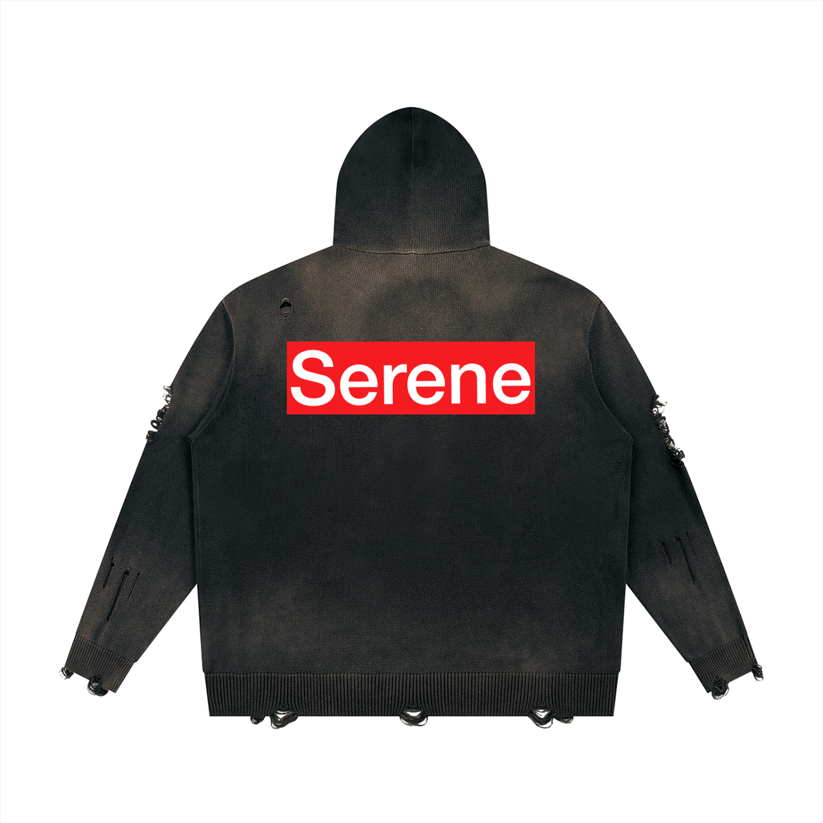 Serene Unisex Distressed Full Zip Sweater