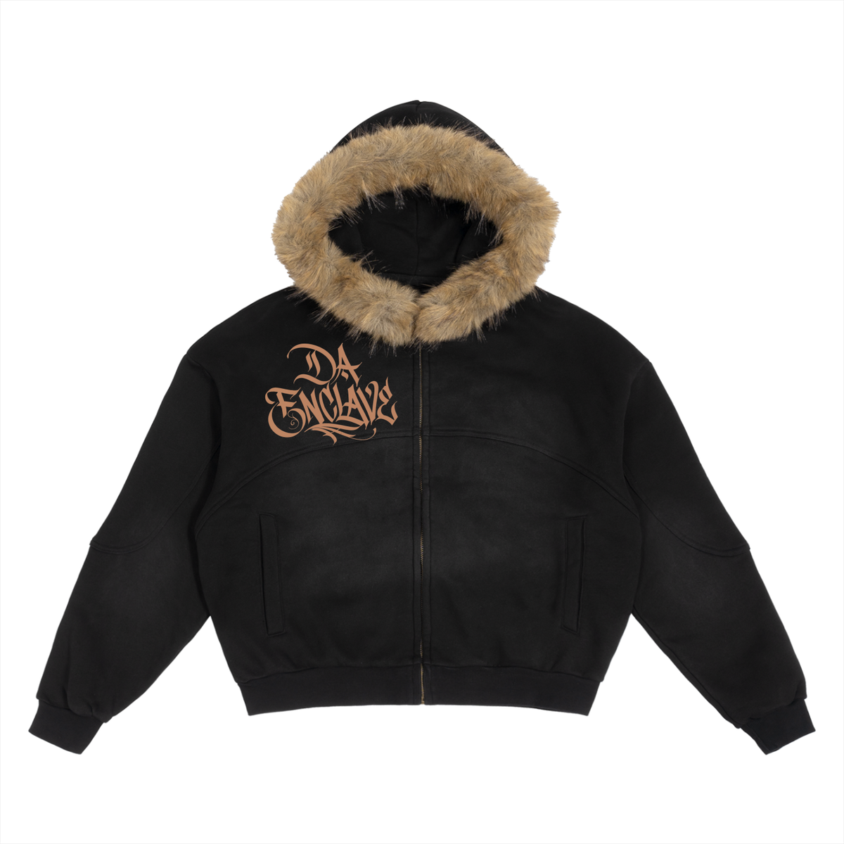 Jimi Hendricks Da Enclave Sun Fade Boxy Detachable Fur Hoodie