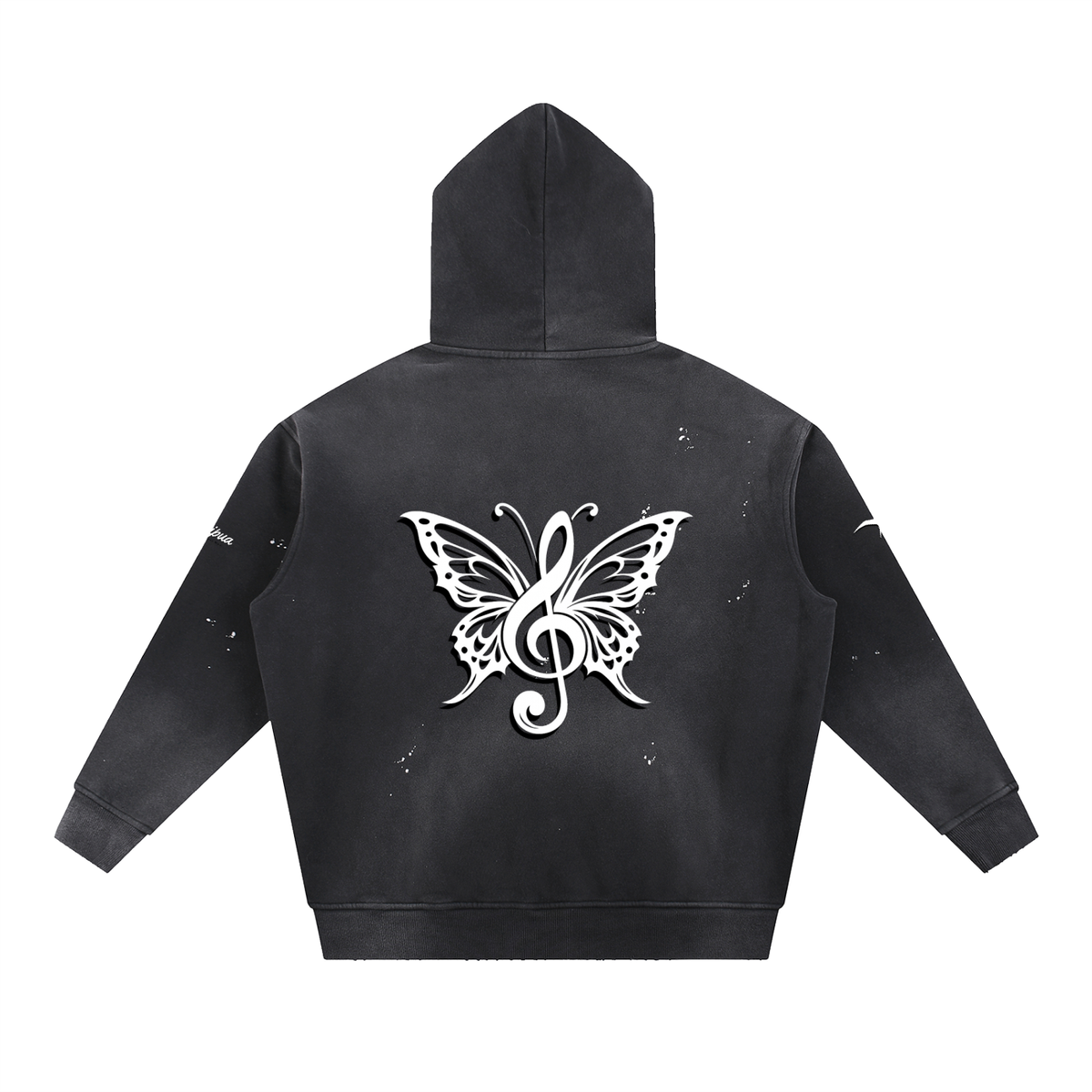 Waipua song bird black Vintage Washed Frayed Fleece Hoodie