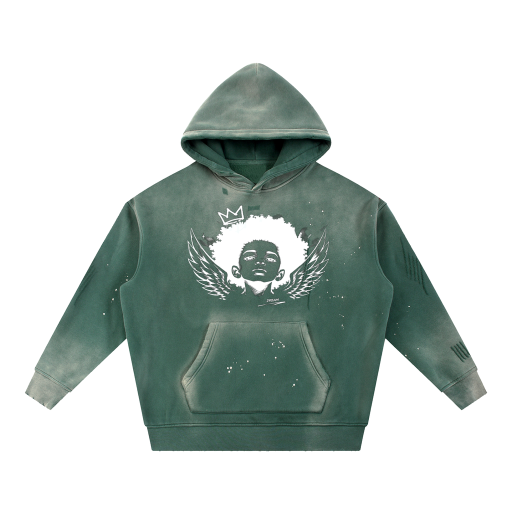 Angle 1 Vintage Washed Frayed Fleece Hoodie