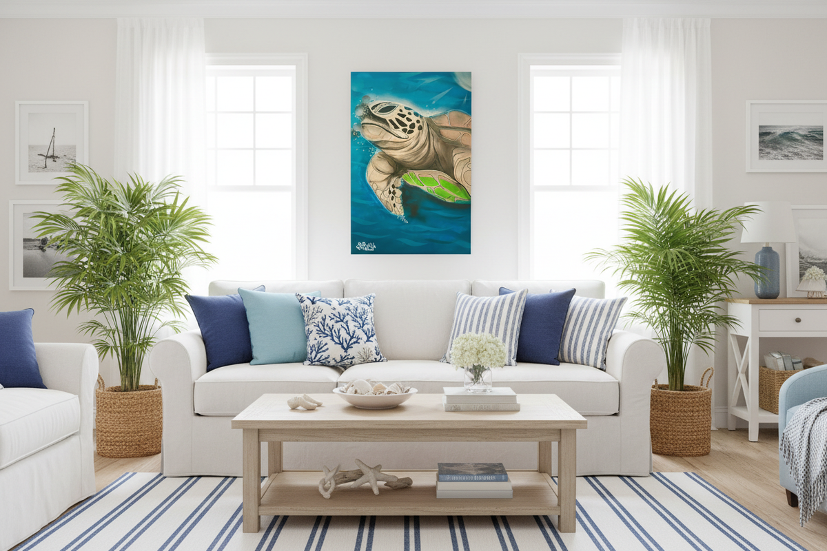Coastal Living Room with Breathing Honu