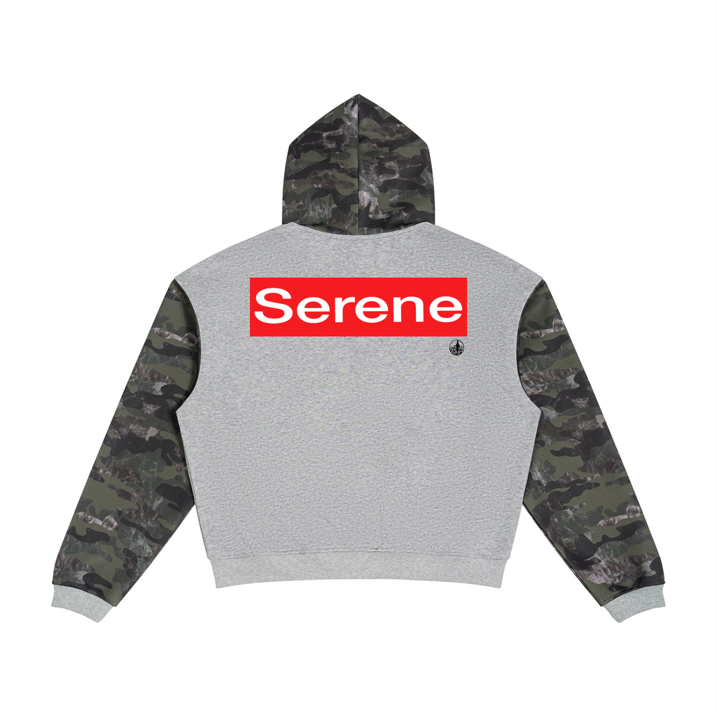 Serene Unisex Colorblock Camo Full Zip Boxy Hoodie