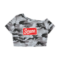 Serene Women's Camo Off-Shoulder Crop T-Shirt