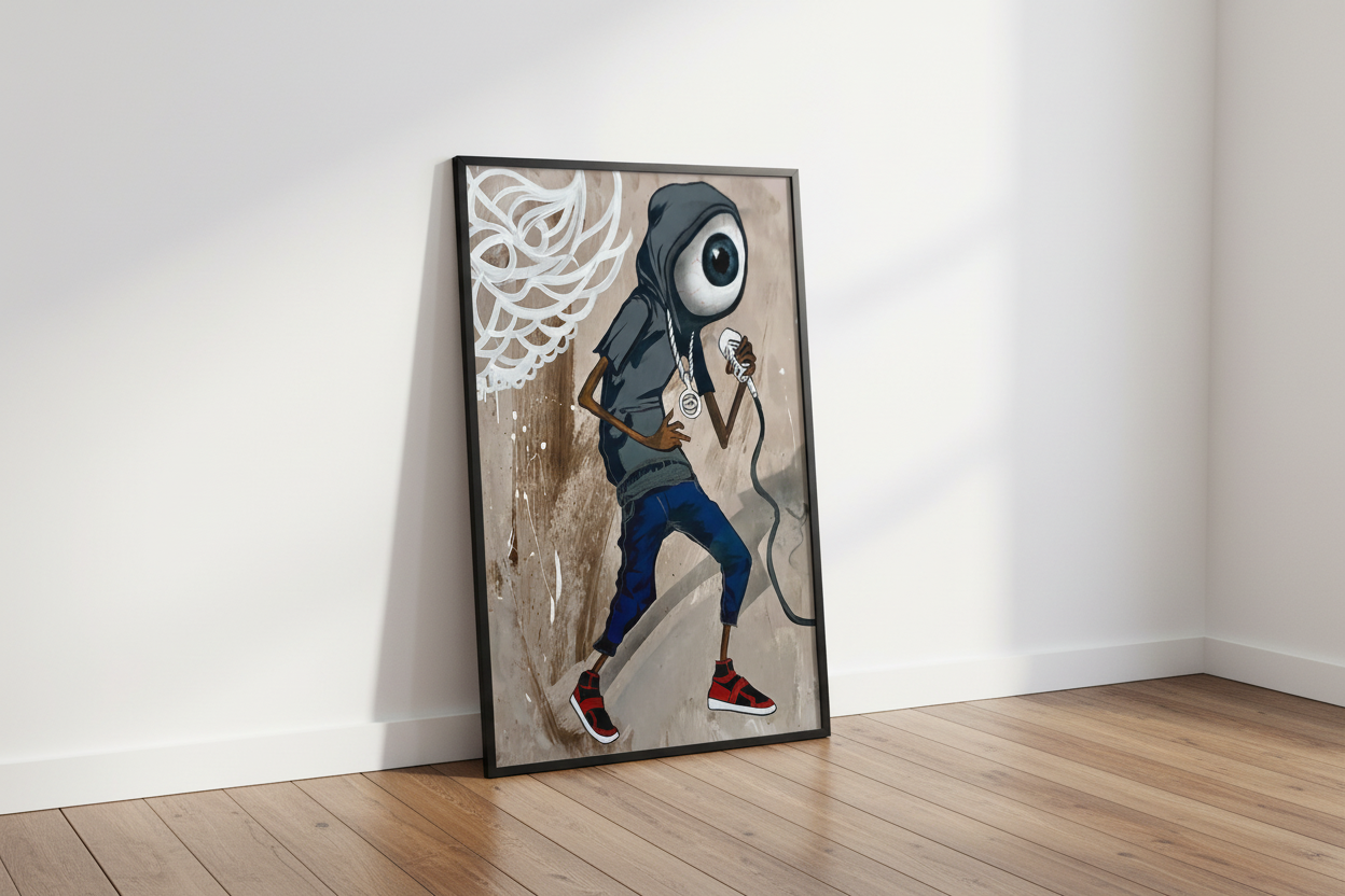 Gallery style poster leaning against wall