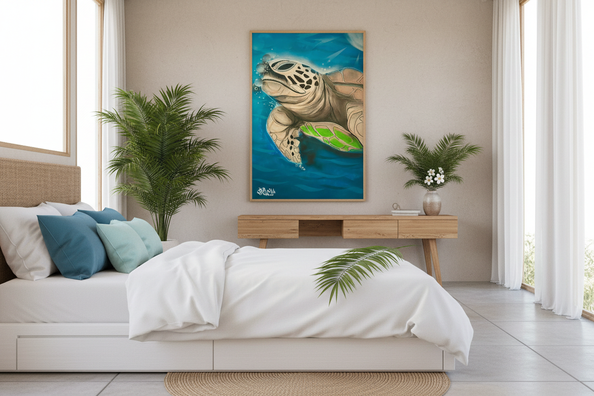 Hawaiian Bedroom with Breathing Honu